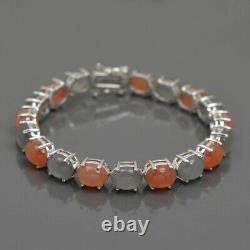 Natural Pink & Gray Moonstone Oval Gemstone 925 Sterling Silver Tennis Bracelet