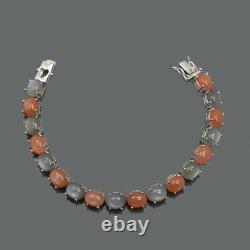 Natural Pink & Gray Moonstone Oval Gemstone 925 Sterling Silver Tennis Bracelet