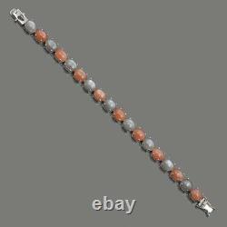 Natural Pink & Gray Moonstone Oval Gemstone 925 Sterling Silver Tennis Bracelet