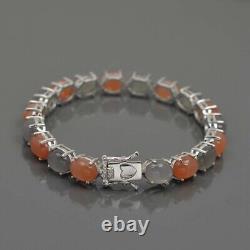 Natural Pink & Gray Moonstone Oval Gemstone 925 Sterling Silver Tennis Bracelet