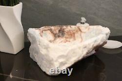 Natural Stone Grey White Sink, Onyx Stone Sinks, Rustic EPOXY SEALED Vessel Sink