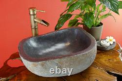 Natural Stone Wash Basin To 55 CM Round Gray Large Stone Sink Bathroom New