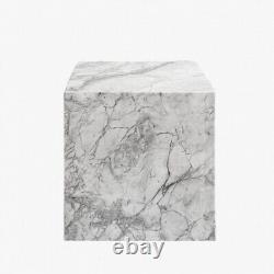 Natural Stone White/Grey Marble Side Table (H)20 (L)16 (W)16
