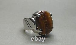 Natural Tiger Eye Agate 925 Sterling Silver Handmade Men Ring Brown Aqeeq Ring