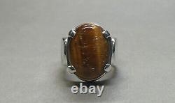 Natural Tiger Eye Agate 925 Sterling Silver Handmade Men Ring Brown Aqeeq Ring