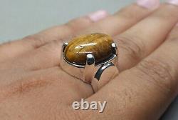 Natural Tiger Eye Agate 925 Sterling Silver Handmade Men Ring Brown Aqeeq Ring