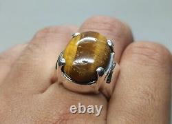 Natural Tiger Eye Agate 925 Sterling Silver Handmade Men Ring Brown Aqeeq Ring