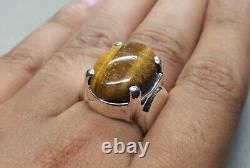 Natural Tiger Eye Agate 925 Sterling Silver Handmade Men Ring Brown Aqeeq Ring