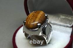 Natural Tiger Eye Agate 925 Sterling Silver Handmade Men Ring Brown Aqeeq Ring