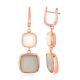 Natural White & Bottom Light Grey Moon Stone Square Earrings Rose Gold Plated