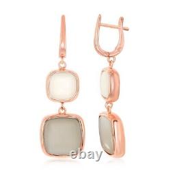 Natural White & Bottom Light Grey Moon Stone Square Earrings Rose Gold Plated