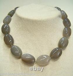 Necklace IN Agate Grey Natural with Closure Silver 925 Stone Semiprecious