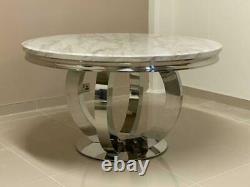ORACLE Round Marble Dining Table 132cm in Natural White or Grey Solid Marble