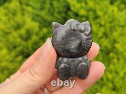 Obsidian Hello Kitty Crystal Healing Stone Volcanic Glass Felsic Energy Gift 10