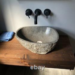 Oval Shaped Natural River Stone Stylish Bathroom Washroom Modern Sink Basin
