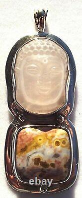 Pink Quartz & Jasper 925 Sterling Silver Buddha Head Pendant