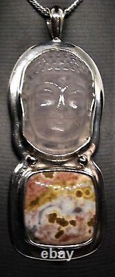 Pink Quartz & Jasper 925 Sterling Silver Buddha Head Pendant