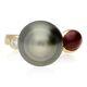 Pre-owned 18ct Rose Gold Tahitian Pearl, Ruby & Diamond 3 Stone Ring