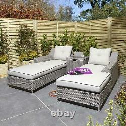 Prestbury Twin Sun Lounger Natural Stone Outdoor Garden Luxury Furniture Set