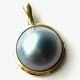 Q13510, New 14k Solid Yellow Gold Y/g Black Mabe Pearl Pendant