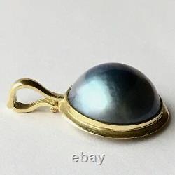 Q13510, New 14k Solid Yellow Gold Y/G Black Mabe Pearl Pendant