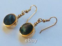 Quality Pair of Handmade 9ct Yellow Gold Dark Mother of Pearl Drop Earrings