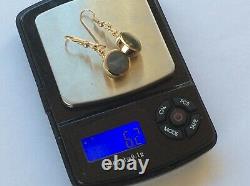 Quality Pair of Handmade 9ct Yellow Gold Dark Mother of Pearl Drop Earrings