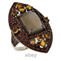 Rarities Genuine Gray Moonstone, Garnet and Citrine Ring, Size 6