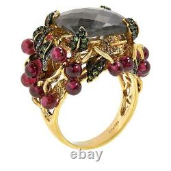 Rarities Gold-Plated Sterling Silver Multigem Floral Garden Ring, Sz 7 $300