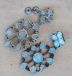 Rarities Gray Beryl and Black Spinel Hexagonal Black Rhodium 925 Earrings 2 1/4