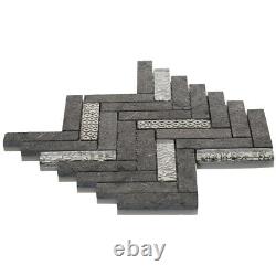Raw Gray Concrete Marble Stone Mosaic Tile Herringbone Pattern Backsplash