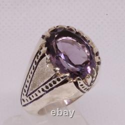 Ring Men Silver 950 Band Jewelry Size 10US 22 g Men's Handmade Amethyst Gemstone