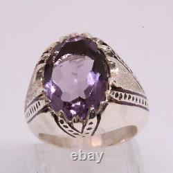 Ring Men Silver 950 Band Jewelry Size 10US 22 g Men's Handmade Amethyst Gemstone