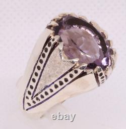 Ring Men Silver 950 Band Jewelry Size 10US 22 g Men's Handmade Amethyst Gemstone