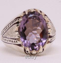 Ring Men Silver 950 Band Jewelry Size 10US 22 g Men's Handmade Amethyst Gemstone