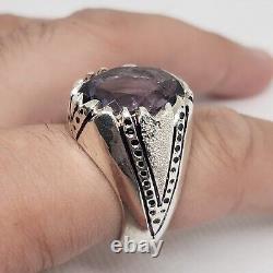 Ring Men Silver 950 Band Jewelry Size 10US 22 g Men's Handmade Amethyst Gemstone