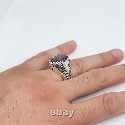 Ring Men Silver 950 Band Jewelry Size 10US 22 g Men's Handmade Amethyst Gemstone