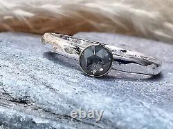 Salt & Pepper Grey Diamond Ring Sterling Silver & 9ct Gold Stacking Handcrafted