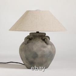 Sarafian Table Lamp Grey Traditional Stone Effect with Natural Shade 42 x 44cm