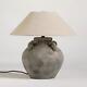 Sarafian Table Lamp Grey Traditional Stone Effect With Natural Shade 42 X 44cm