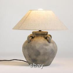 Sarafian Table Lamp Grey Traditional Stone Effect with Natural Shade 42 x 44cm