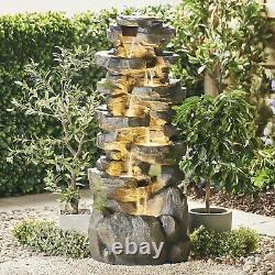 Serenity Garden 142cm 6 Tier Cascading Rock Pool Water Feature LED Outdoor NEW
