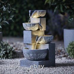 Serenity Garden 47cm 4 Tier Cascading Bowl Water Feature LED Outdoor Decor NEW