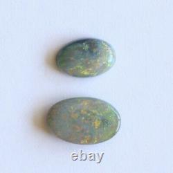 Set of 2 Australian semi black opal natural loose stone oval Lightning Ridge