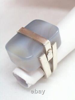 Silver Ring 925 With Agate Grey Natural Stone Dura