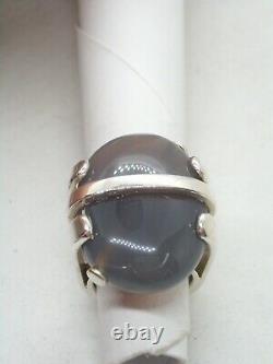 Silver Ring 925 With Agate Grey Natural Stone Semiprecious