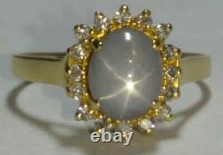 Solid 18k gold dainty star sapphire and diamond ring 3.23 grams sz 5.5