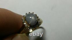 Solid 18k gold dainty star sapphire and diamond ring 3.23 grams sz 5.5