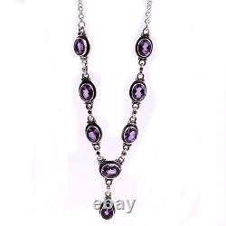 Solid 925 Silver Oxidized Necklace Purple Amethyst Gemstone 16+2 Necklace