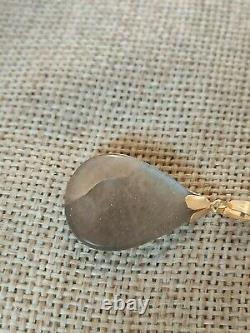 Solid 9ct Gold natural rainbow blue silky grey moonstone pendant Only